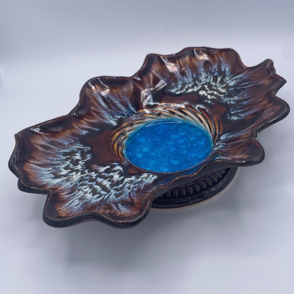 Darlin E Nothnagel Huron River Potter Studio Art Dish Wild Clay Drip Glazed